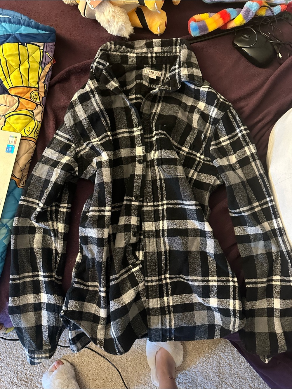 Merona Black and White Plaid Button-Down Shirt